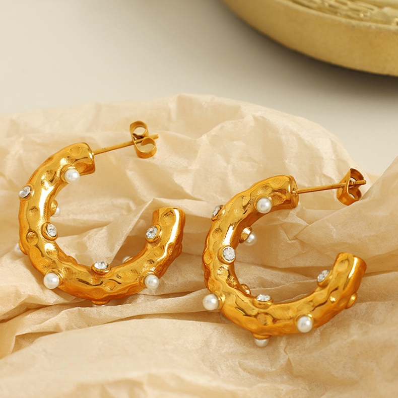 1 Paar Creolen aus der luxuriösen Retro-Serie mit geometrischem Design aus Edelstahl mit 18 Karat Vergoldung und Strasssteinen für Damen Bild5