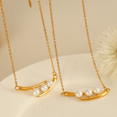 1 Piece Simple Series Retro Beads Stainless Steel 18K Gold Plated Artificial Pearl Women Pendant Necklaces h5 Picture8