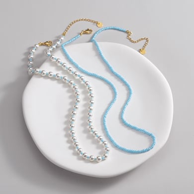 Collier élégant en acier titane plaqué or 14 carats pour femme, série classique, perles artificielles, multicouches h5 Image2