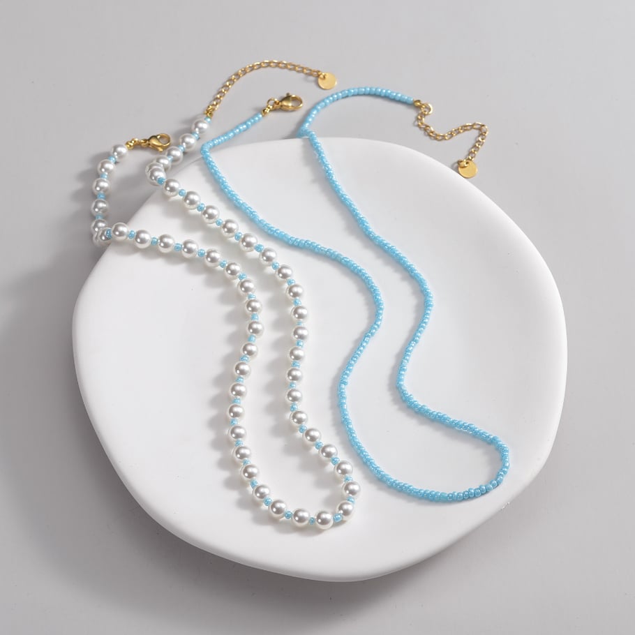 Collier élégant en acier titane plaqué or 14 carats pour femme, série classique, perles artificielles, multicouches Image2