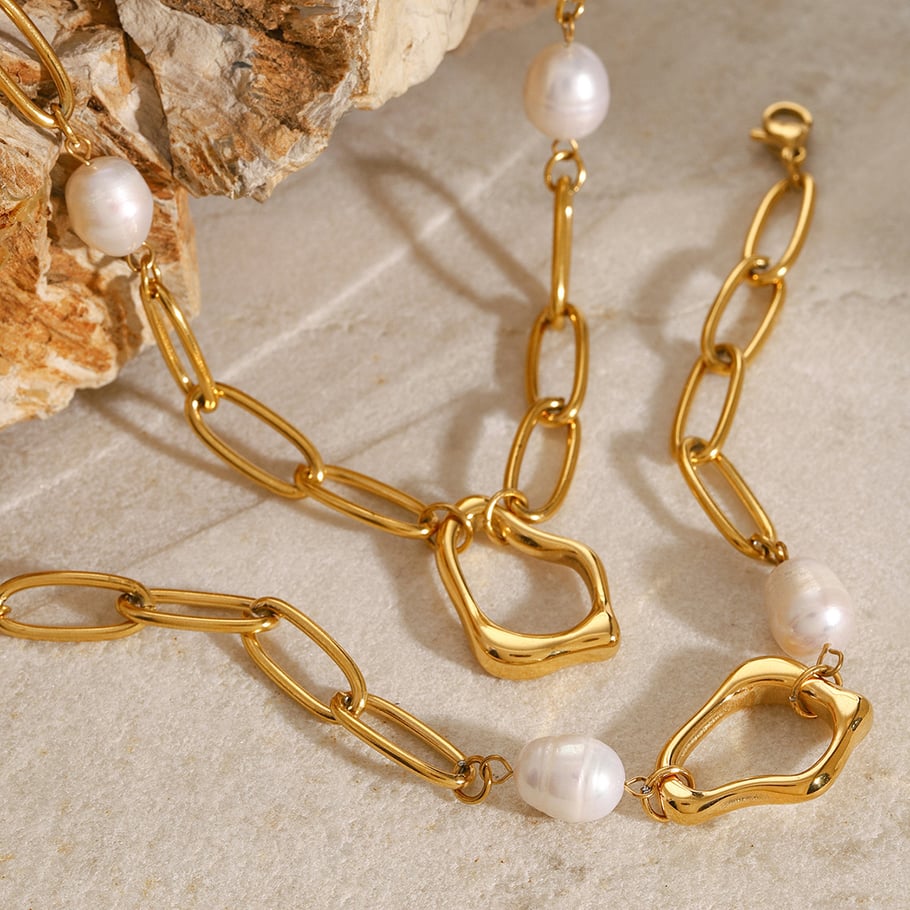1 Piece Classic Series Elegant Geometric Stainless Steel 18K Gold Plated Artificial Pearl Women Pendant Necklaces Picture3
