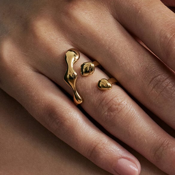 1 Pair Simple Series Simple Geometric Stainless Steel 18K Gold Plated Women Adjustable Rings 2