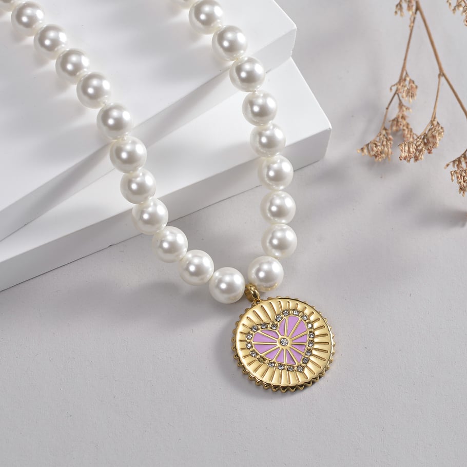 Collier avec pendentif en forme de cœur en acier inoxydable plaqué or 14 carats et zircon pour femme, série romantique, 1 pièce Image2