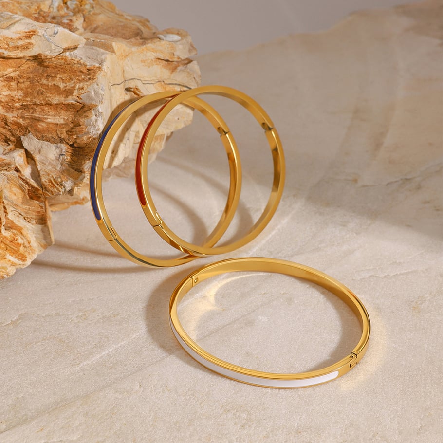 1 Piece Simple Series Europe and America round Stainless Steel 18K Gold Plated Women Bangles Picture6
