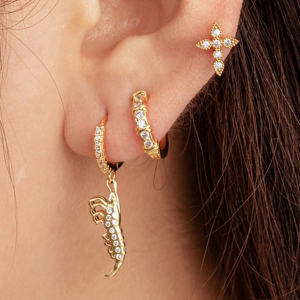 1 paire de boucles d&#39;oreilles à tige en cuivre sans placage, croix classique, série simple, zircone, pour femmes 2
