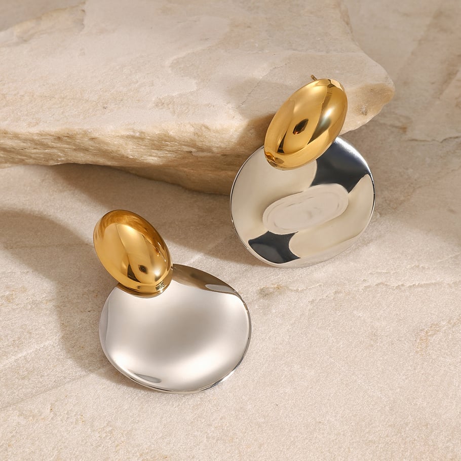 1 Pair Simple Series Europe and America round Stainless Steel 18K Gold Plated Women Stud Earrings Picture6