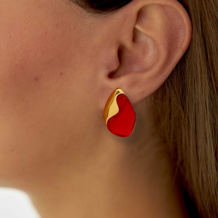 1 Pair Classic Series Europe and America oval Stainless Steel 18K Gold Plated Natural Stone Women Stud Earrings Picture7
