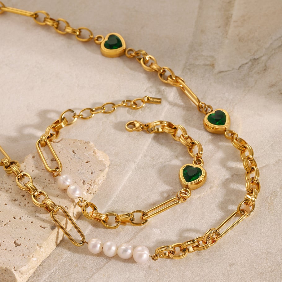 1 Piece Romantic Series Sweet Heart Stainless Steel 18K Gold Plated Artificial Pearl Women Chain Bracelets Picture5