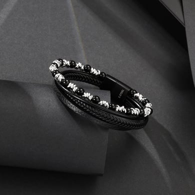 1 par de pulseras de cuero con cuentas retro de piedra natural para hombre h5 Imagen2