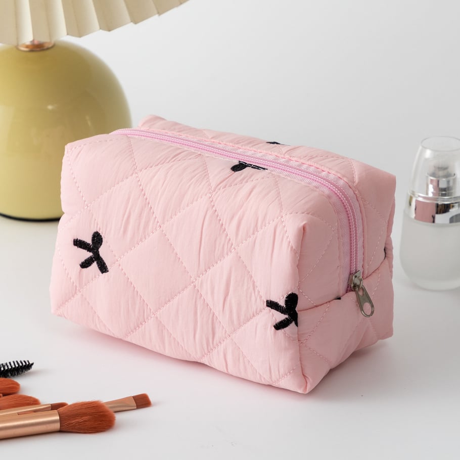 1 Piece Classic Travel Bowknot Lightweight Large Capacity Pouch With Random Printing Design Women's Quilted Cosmetic Bags Picture11