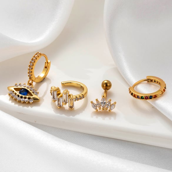 1 paio di orecchini a bottone da donna in zircone con occhi classici, serie semplice, in rame, senza placcatura 2