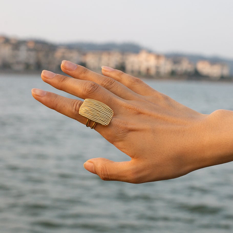 1 Pair Simple Series Europe and America quadrilateral Stainless Steel 18K Gold Plated Women Single Rings Picture3
