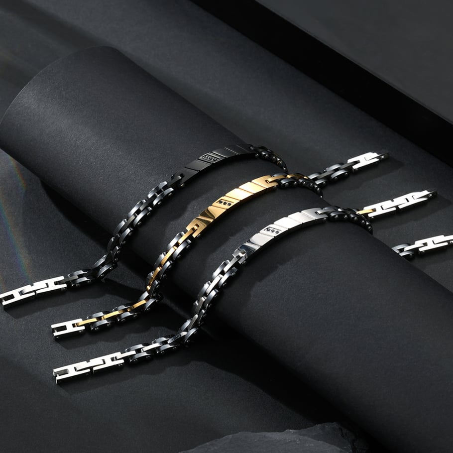 1 Paar einfache geometrische Edelstahl-Herrenarmbänder der Simple-Serie Bild6
