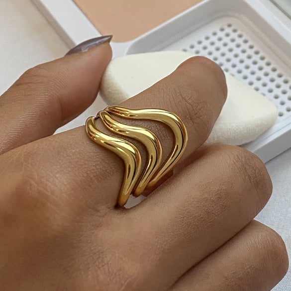 bague ajustable pour femme, série simple, style décontracté, géométrique, en acier inoxydable, couleur or