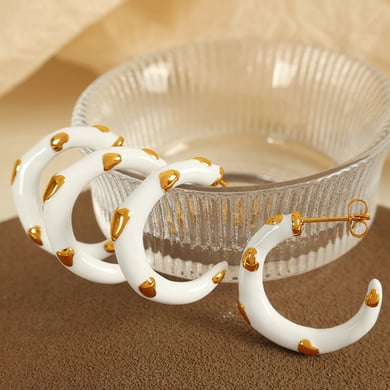 1 Pair Romantic Series Sweet Heart Stainless Steel 18K Gold Plated Women Hoop Earrings h5 Picture8