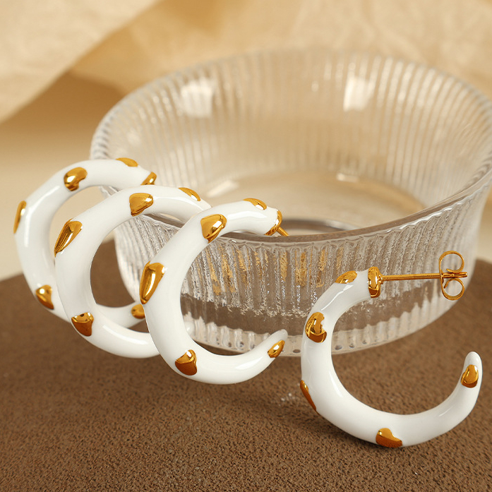 1 Pair Romantic Series Sweet Heart Stainless Steel 18K Gold Plated Women Hoop Earrings Picture8