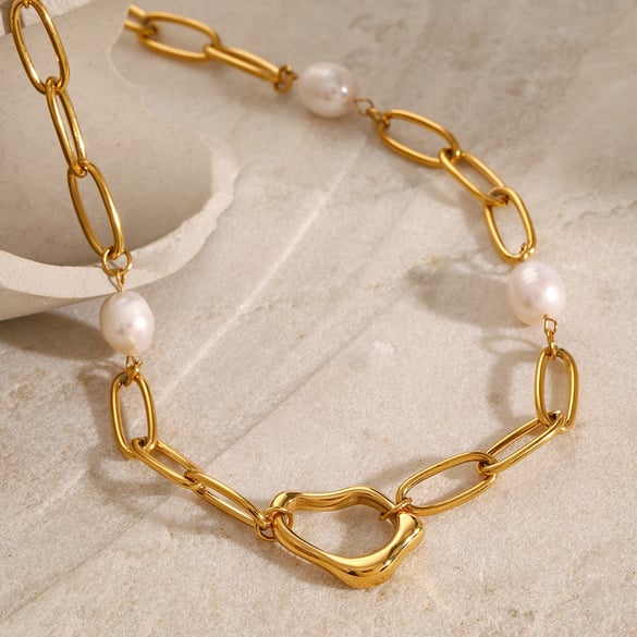 1 Piece Classic Series Elegant Geometric Stainless Steel 18K Gold Plated Artificial Pearl Women Pendant Necklaces 2