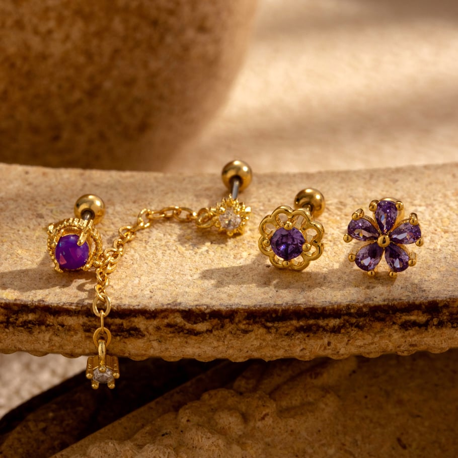1 Piece Simple Series Classic Flower Titanium Steel No Plating Material Zircon Women Stud Earrings h5Picture3
