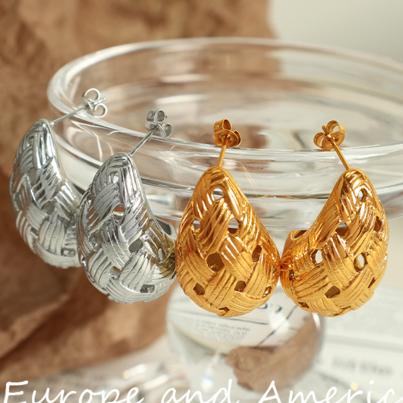 1 pair simple series simple droplet stainless steel gold plated women stud earrings h5Picture4