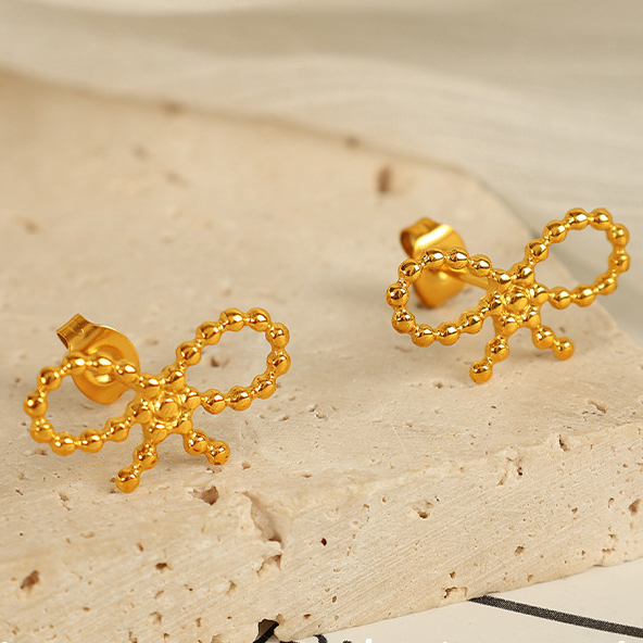 1 Pair Simple Series Simple Bow Knot Stainless Steel 18K Gold Plated Women Stud Earrings Picture4