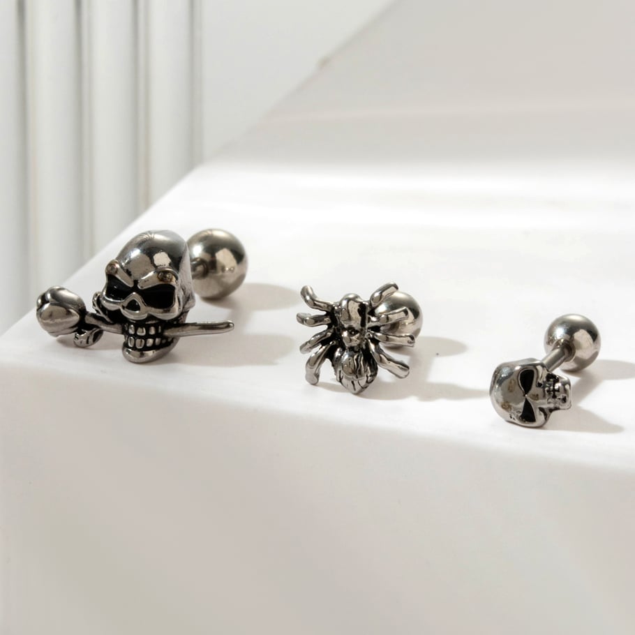 1 Paar Simple Series Klassischer Totenkopf Titanstahl Kein Beschichtungsmaterial Damen Ohrstecker Bild3