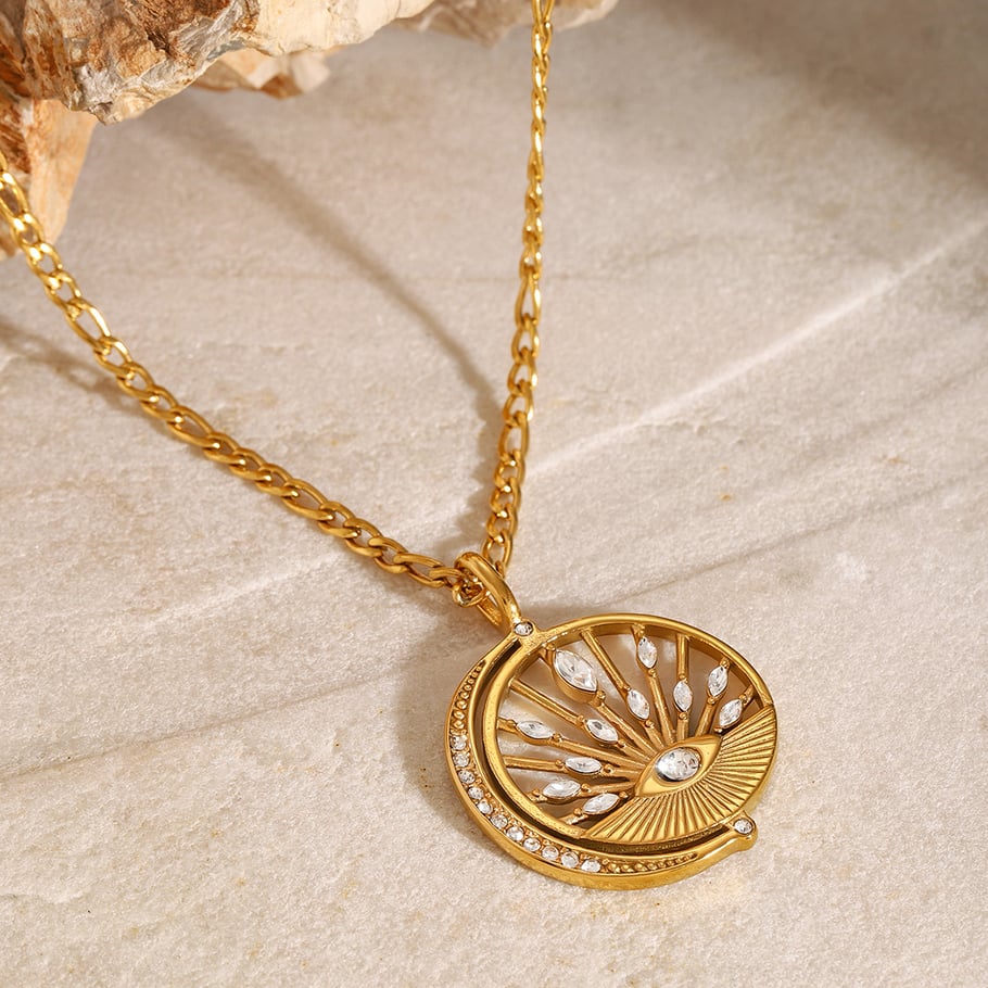 1 Piece Simple Series Retro Eye Stainless Steel 18K Gold Plated Zircon Women Pendant Necklaces Picture4