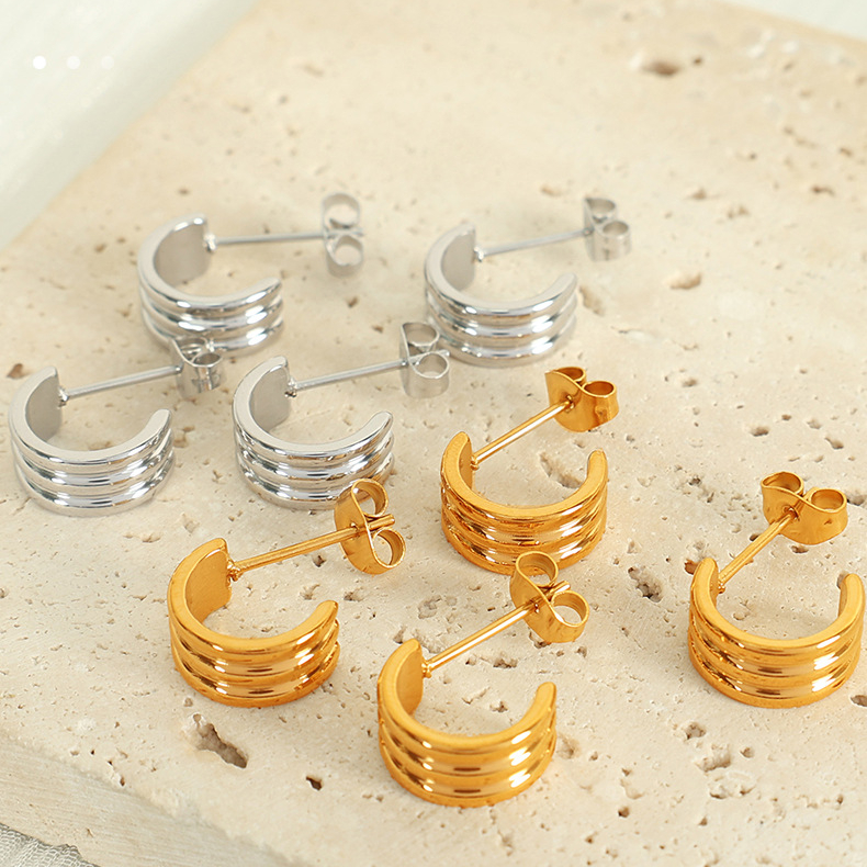 1 Pair Simple Series Classic Geometric Titanium Steel 18K Gold Plated Women Hoop Earrings Picture6