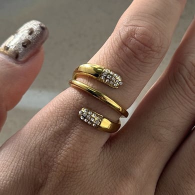 1 Pair Simple Series ins style Annular Stainless Steel 18K Gold Plated Rhinestone Women Single Rings h5 Picture5