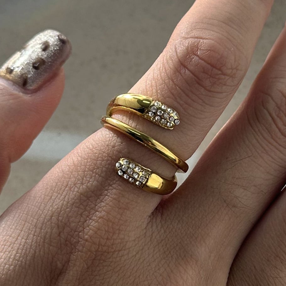 1 Pair Simple Series ins style Annular Stainless Steel 18K Gold Plated Rhinestone Women Single Rings Picture5