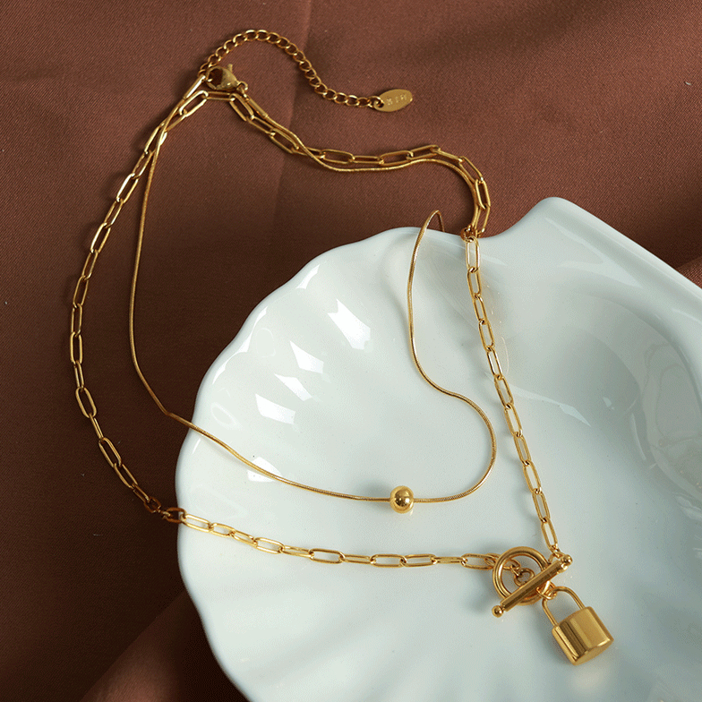 1 pezzo semplice serie semplice geometrica acciaio inossidabile placcato oro 18K donne collane a strati Immagine12