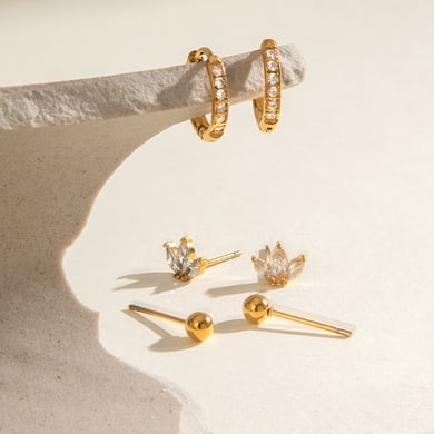 1 Paar Ohrringe Set aus süßen geometrischen Zirkonia-Steinen aus Edelstahl der Simple Series, 18 Karat vergoldet h5 Bild4