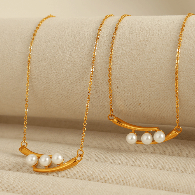 1 Piece Simple Series Retro Beads Stainless Steel 18K Gold Plated Artificial Pearl Women Pendant Necklaces Picture7