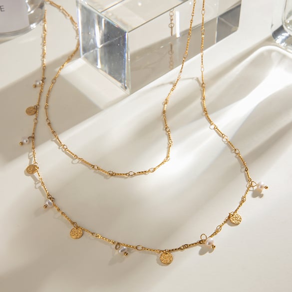 1 pezzo semplice serie elegante geometrica in acciaio inossidabile placcato oro 18K donne collane a strati