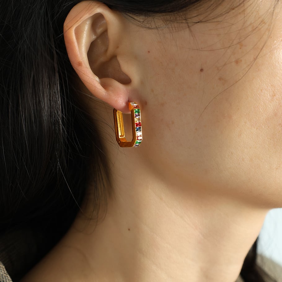 1 Pair Simple Series Classic Geometric Stainless Steel 18K Gold Plated Zircon Women Hoop Earrings Picture4