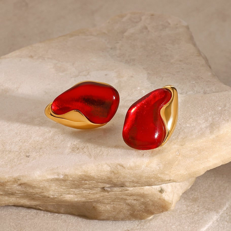 1 Pair Classic Series Europe and America oval Stainless Steel 18K Gold Plated Natural Stone Women Stud Earrings Picture3