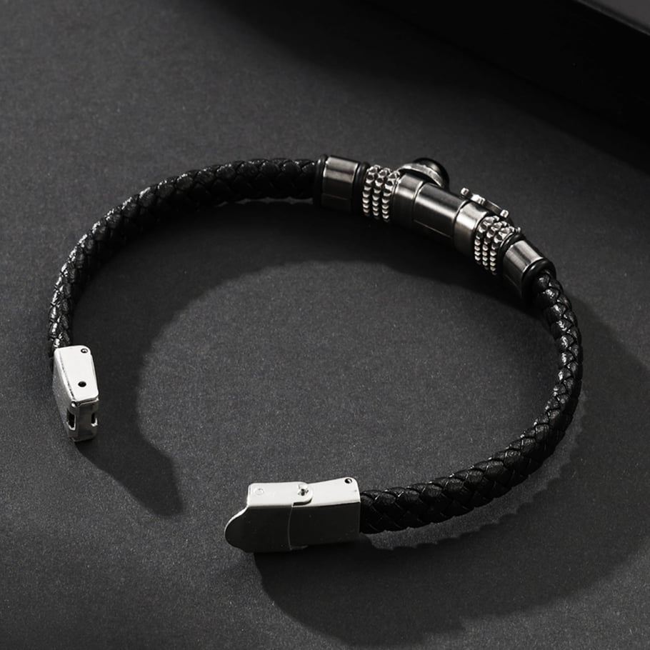 1 Paar Herrenarmbänder der ethnischen Serie im Retro-Stil mit geometrischem Leder und Naturstein Bild3