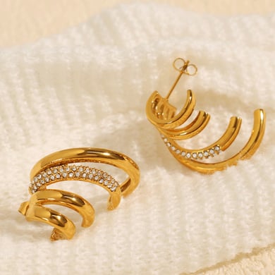 1 Pair Simple Series Retro Geometric Stainless Steel 18K Gold Plated Rhinestone Women Stud Earrings h5 Picture5