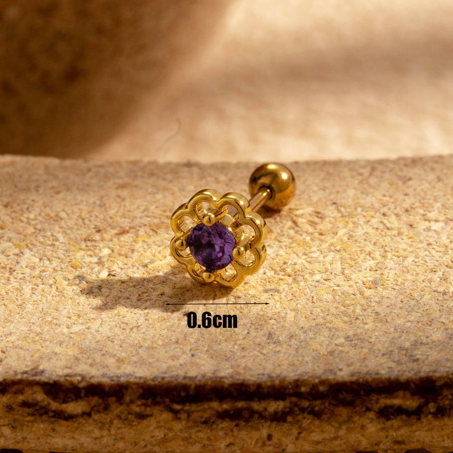 1 Pair Simple Series Classic Flower Titanium Steel No Plating Material Zircon Women Stud Earrings Picture5