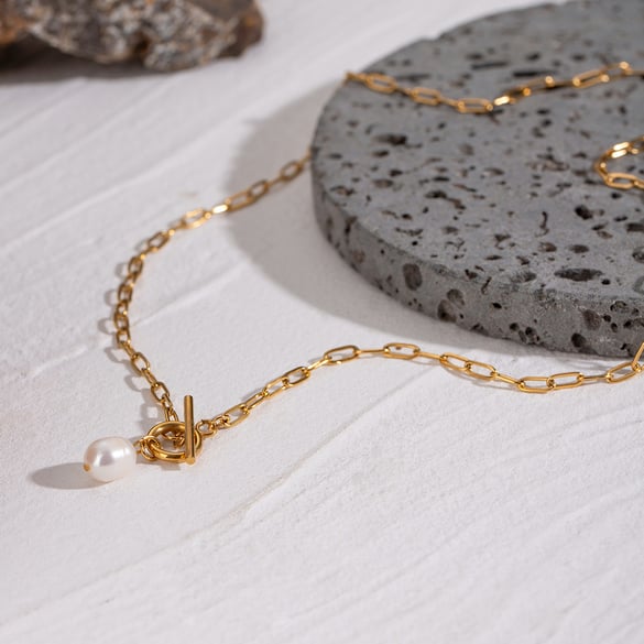 1 Piece Simple Series Classic Geometric Stainless Steel 18K Gold Plated Artificial Pearl Women Pendant Necklaces 2