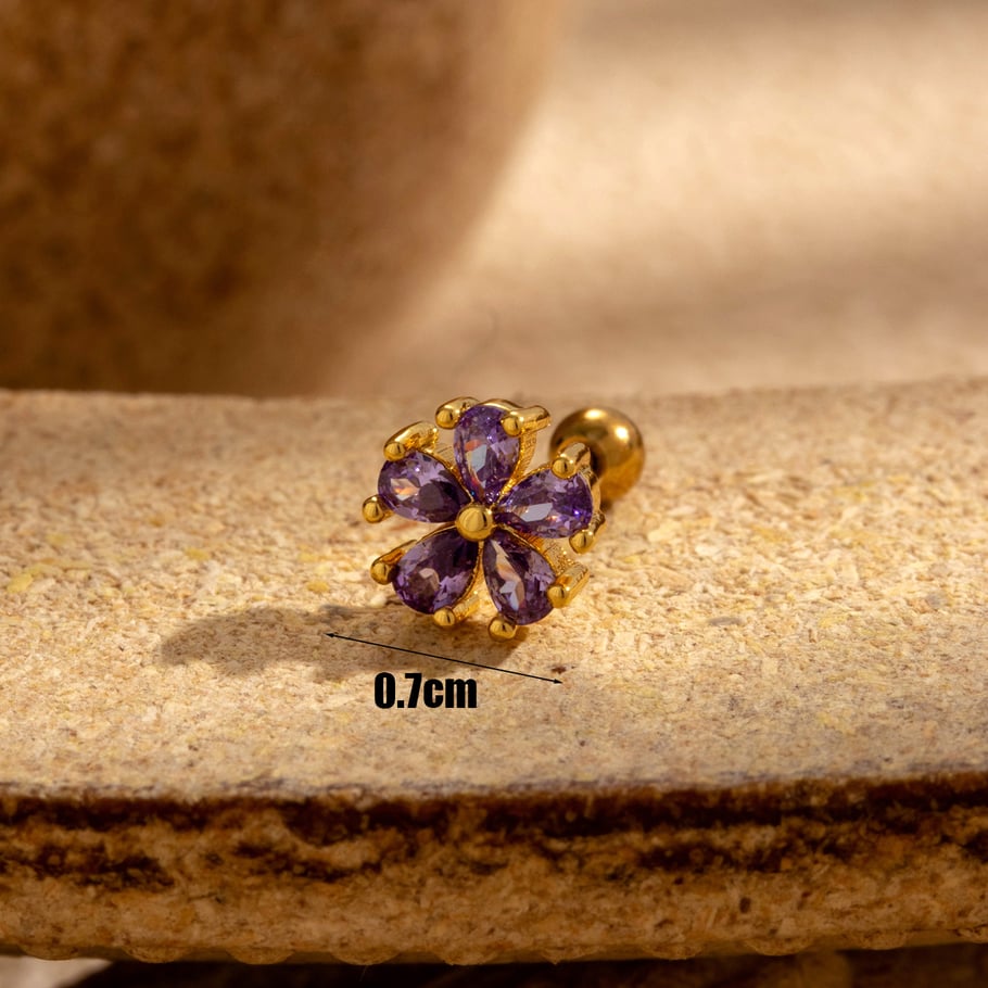1 Pair Simple Series Classic Flower Titanium Steel No Plating Material Zircon Women Stud Earrings Picture6