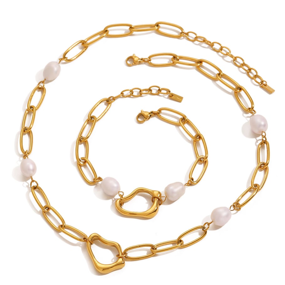 1 Piece Classic Series Elegant Geometric Stainless Steel 18K Gold Plated Artificial Pearl Women Pendant Necklaces Picture6