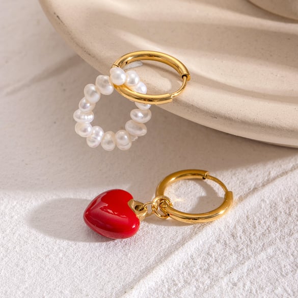 1 paire de boucles d&#39;oreilles pendantes en acier inoxydable plaqué or 18 carats avec perles artificielles pour femme, série romantique, cœur doux 2