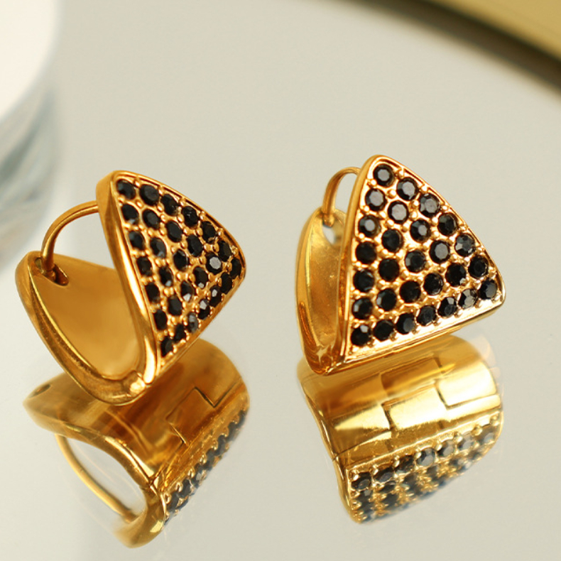 1 Pair Simple Series Simple Geometric Stainless Steel 18K Gold Plated Rhinestone Women Drop Earrings Picture6
