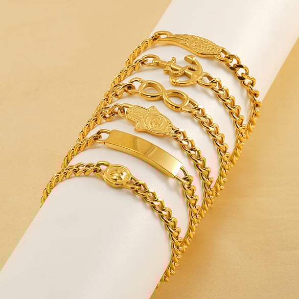 1 Piece Simple Series Classic Stainless Steel 18K Gold Plated Unisex Chain Bracelets