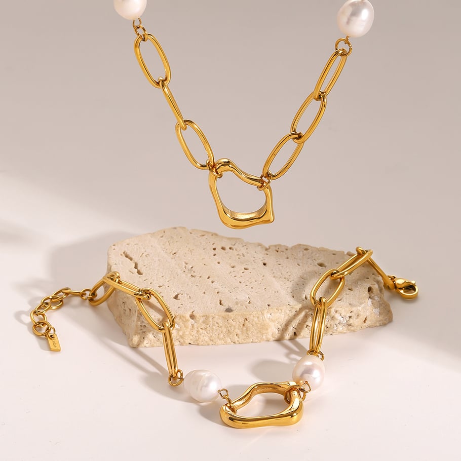 1 Piece Classic Series Elegant Geometric Stainless Steel 18K Gold Plated Artificial Pearl Women Pendant Necklaces Picture4