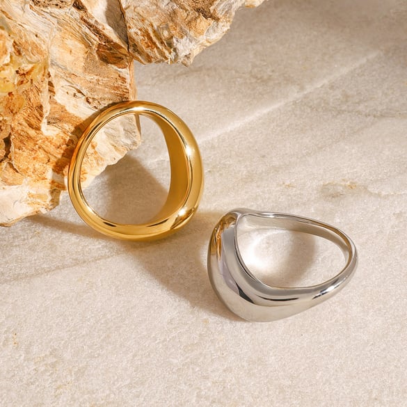 1 Pair Simple Series Daily Geometric Stainless Steel 18K Gold Plated Women Single Rings