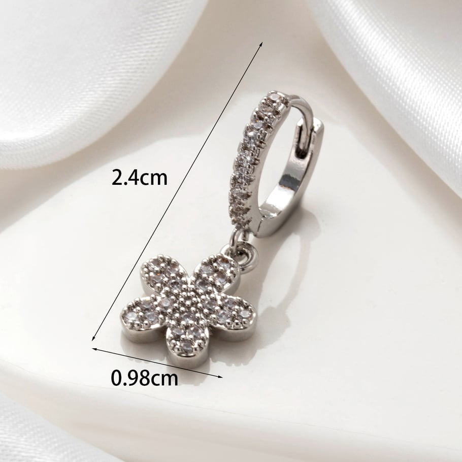 1 par de pendientes de botón de cobre con diseño de flor clásica de serie simple, sin chapado, con circonitas para mujer Imagen7