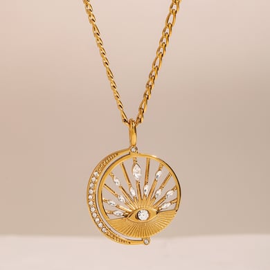 1 Piece Simple Series Retro Eye Stainless Steel 18K Gold Plated Zircon Women Pendant Necklaces h5 Picture3
