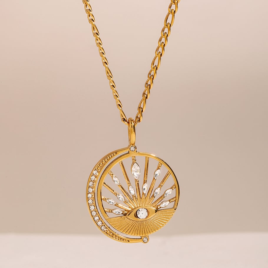 1 Piece Simple Series Retro Eye Stainless Steel 18K Gold Plated Zircon Women Pendant Necklaces Picture3