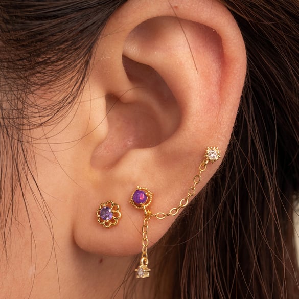 1 paio di orecchini a bottone da donna in acciaio al titanio con fiore classico della serie semplice, senza placcatura, in zircone 2